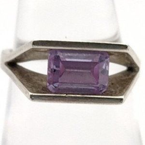 Taxco Mexico Amethyst Sterling Silver Ring Cocktail Ring Size 6.25
